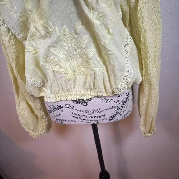 Free People Maria Maria Lace Yellow Embroidered Peasant Boho Top Size S - Picture 7 of 11